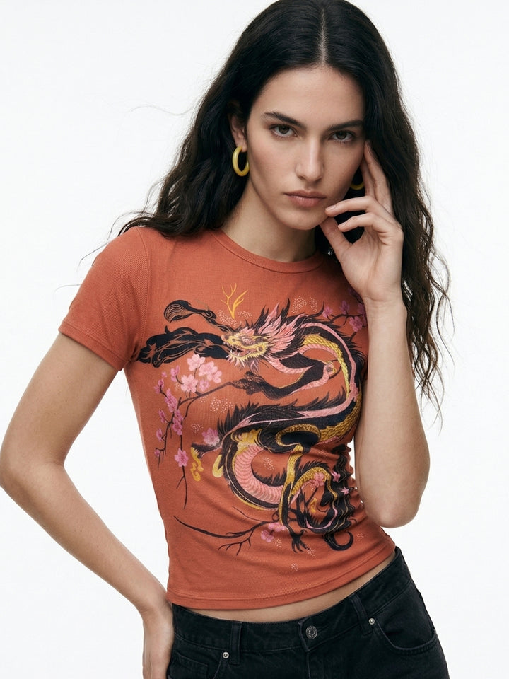 Rust Short Sleeve Printed Top