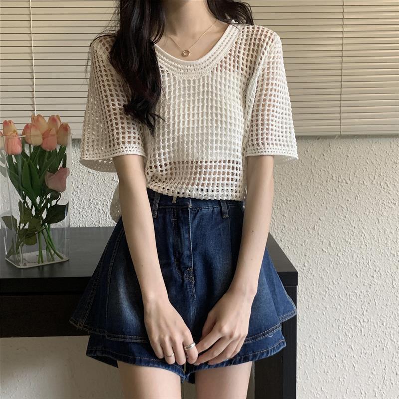White Crochet Short Sleeve Top