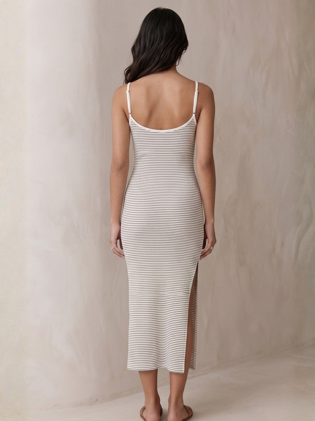 White Strappy Striped Bodycon Dress