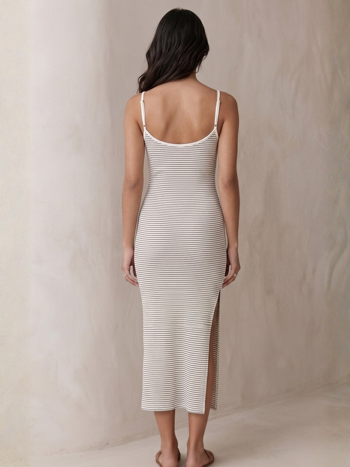 White Strappy Striped Bodycon Dress