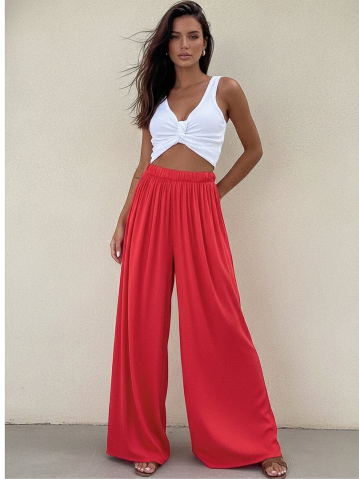 Red High Waist Wide Leg Pant