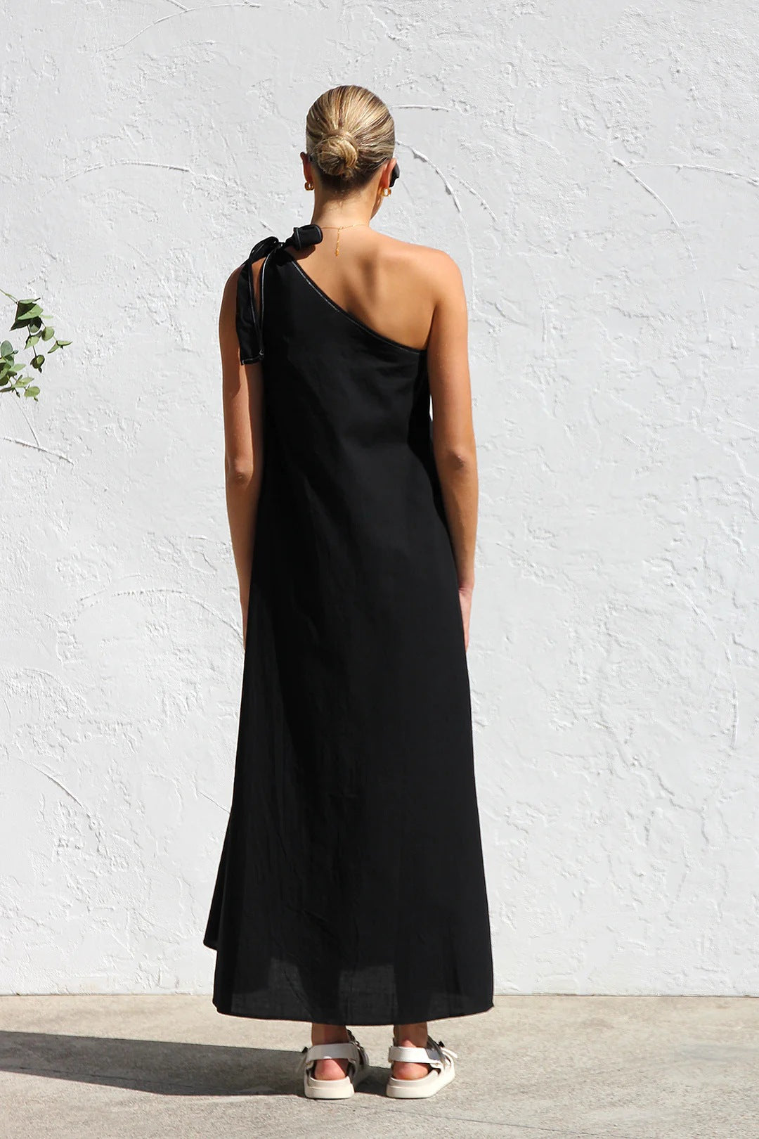 Black One Shoulder Tie-Up Dress