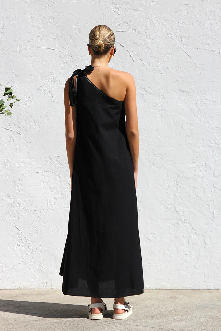 Black One Shoulder Tie-Up Dress