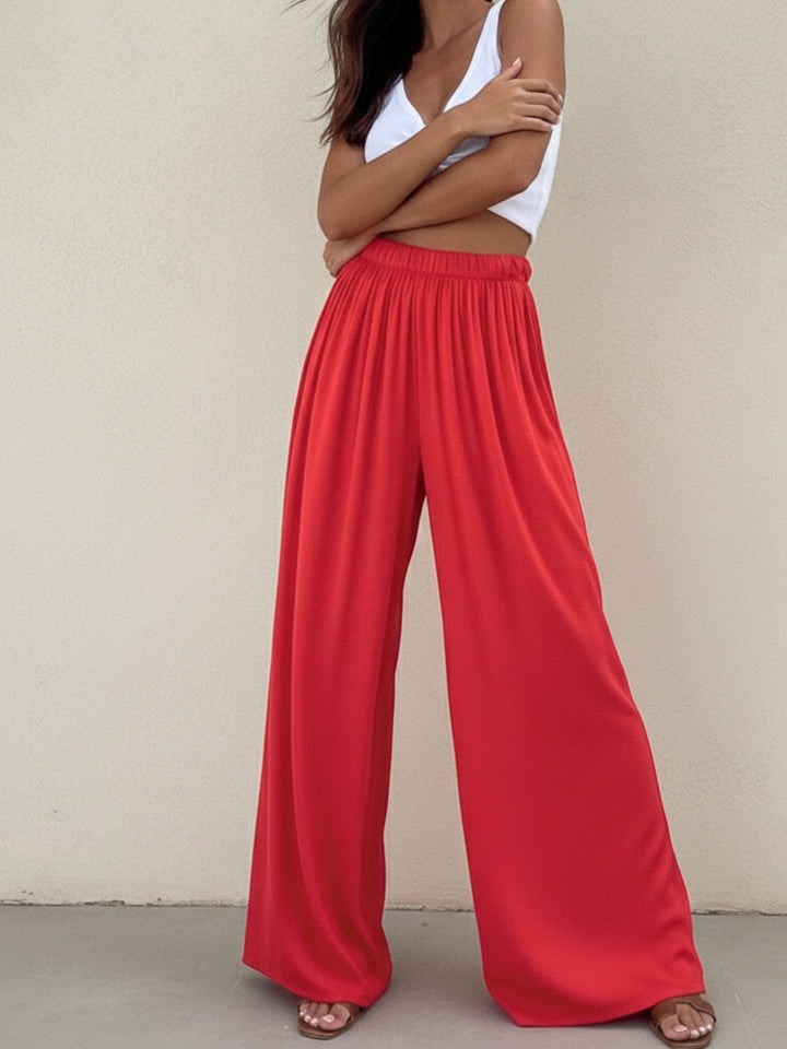 Red High Waist Wide Leg Pant