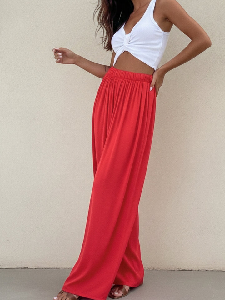 Red High Waist Wide Leg Pant