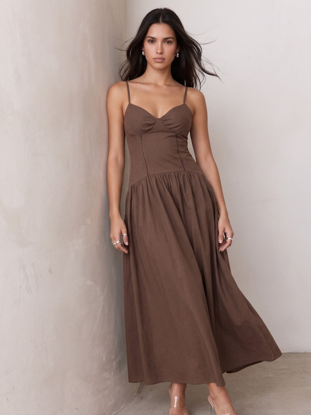 Brown Corset Styled Fit & Flare Dress