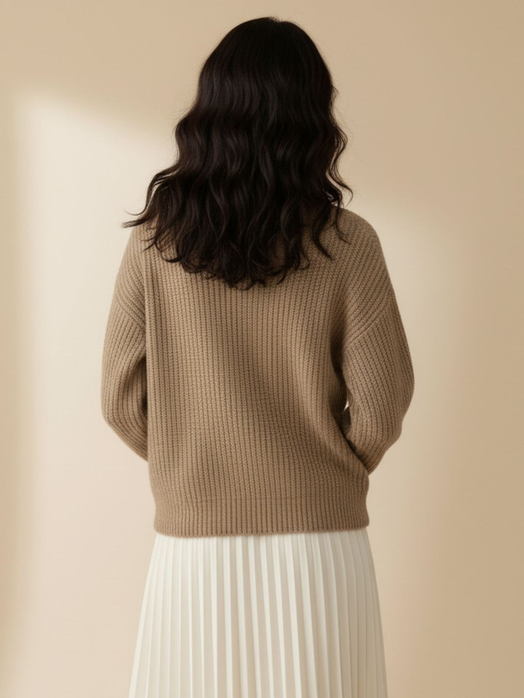 Brown Full Sleeve V Neck Sweater