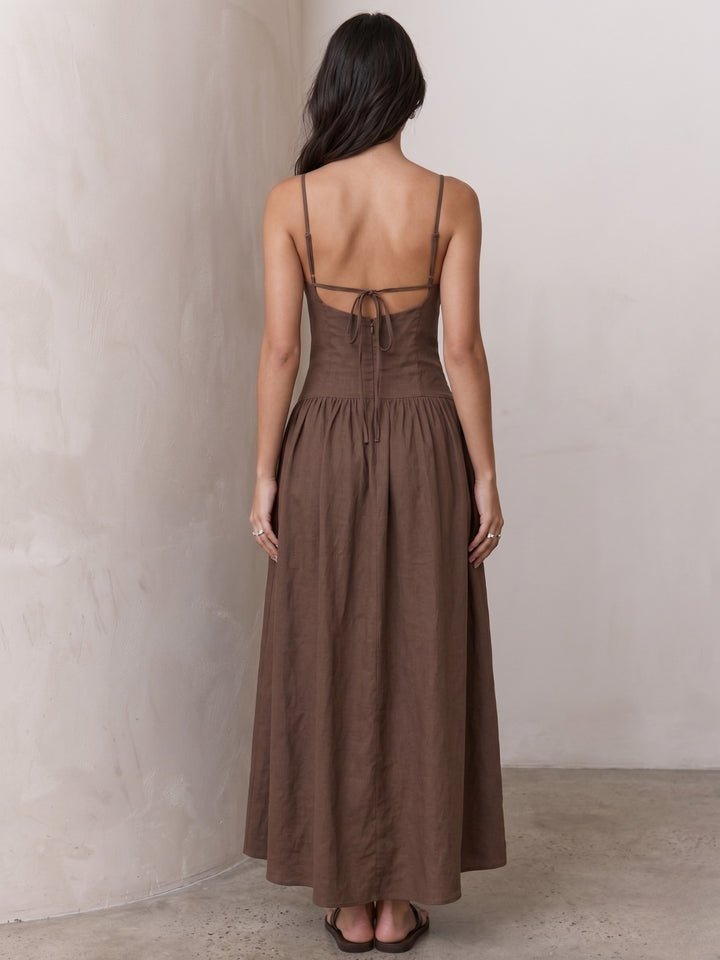 Brown Corset Styled Fit & Flare Dress