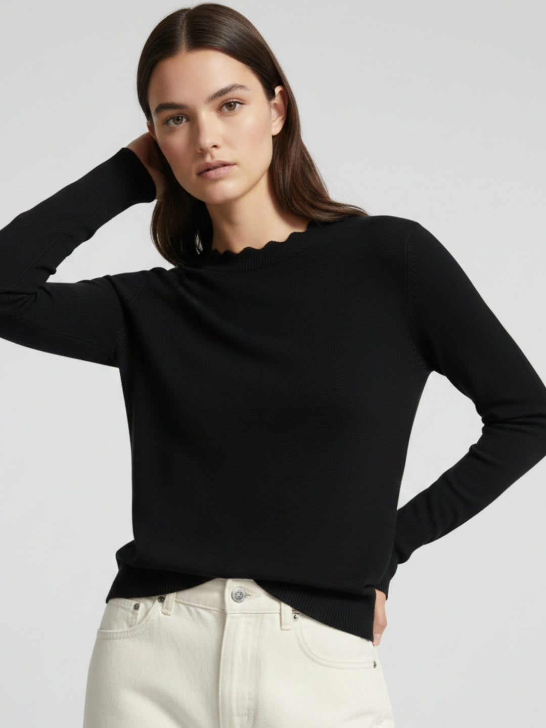 Black Full Sleeve Crew Neck Regular Sweater