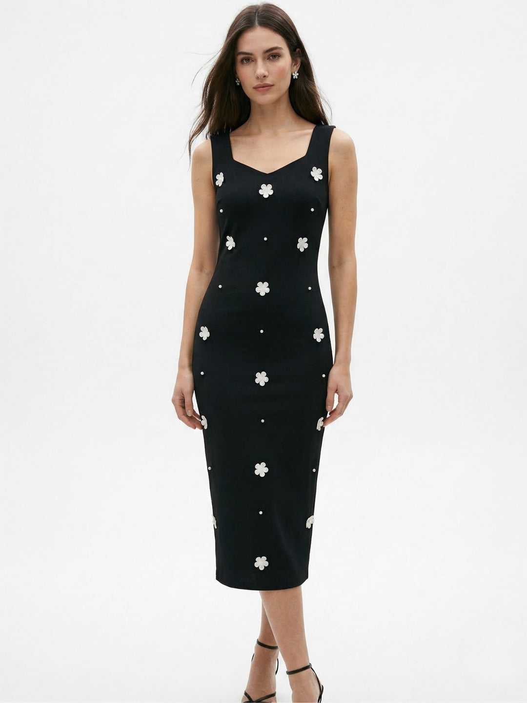 Black Sweetheart Neckline All Over Floral Detail Dress