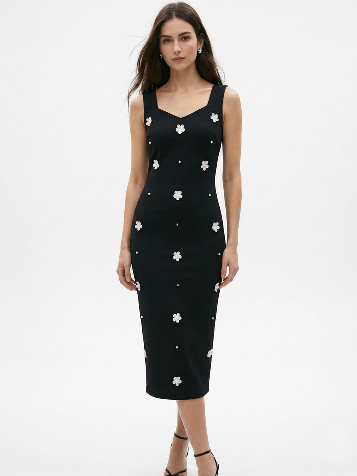 Black Sweetheart Neckline All Over Floral Detail Dress