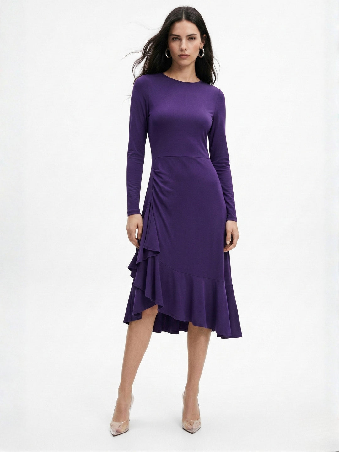 Purple Full Sleeve Slit Dress