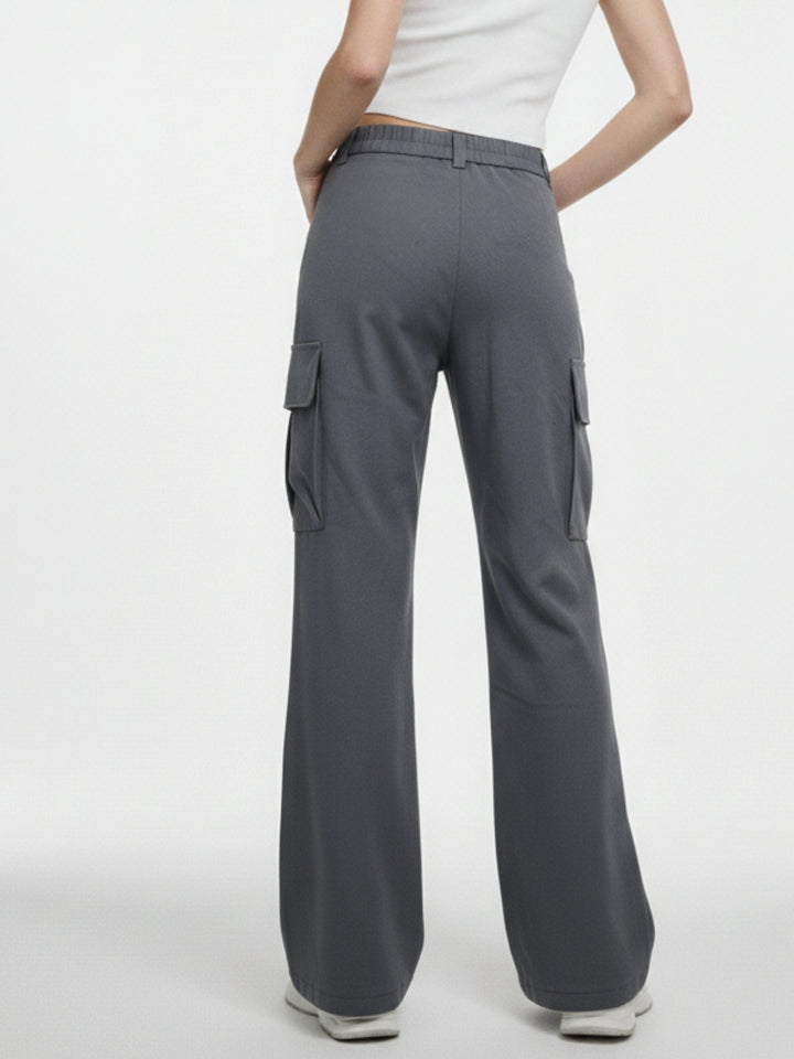 Charcoal Cargo Pockets Straight Fit Pant