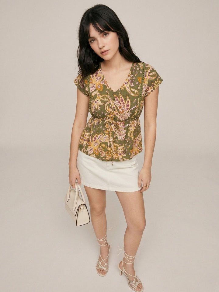 Green Printed Crinkled Blouse