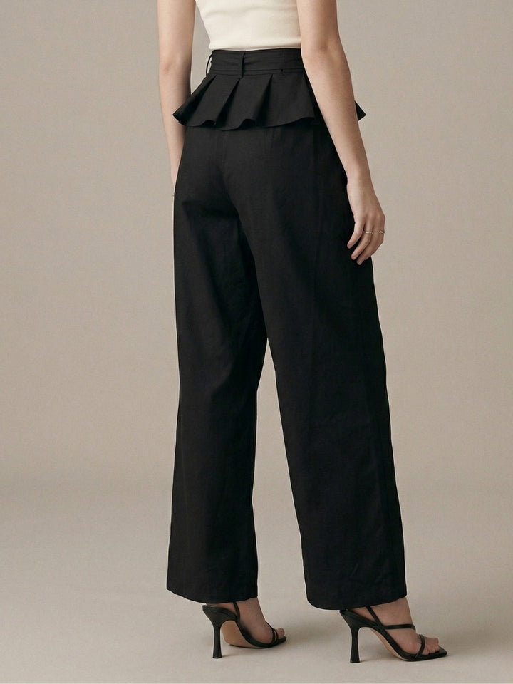Black High Waist Trouser With Skirt Detail