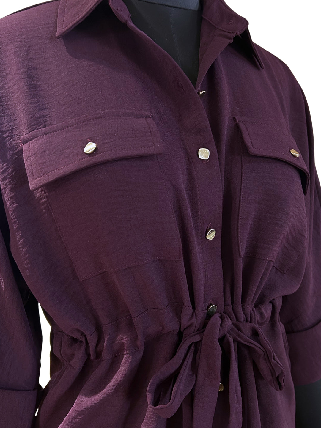 Maroon Coord Set With Oversized Utility Shirt With Wide Leg Touser In Elevated Textured Fabric