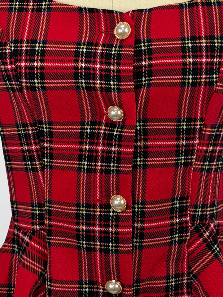 Red Checkered Square Neck Full Sleeve Blouse