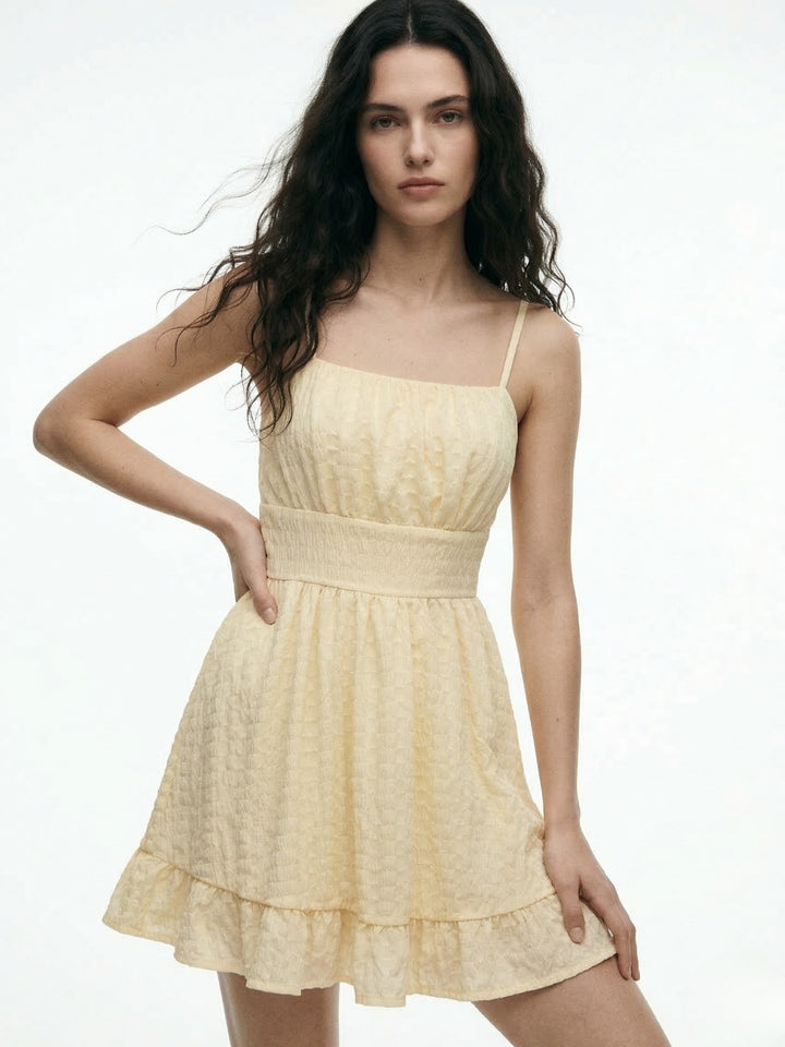 Yellow Spaghetti Strap Waist Detail Dress