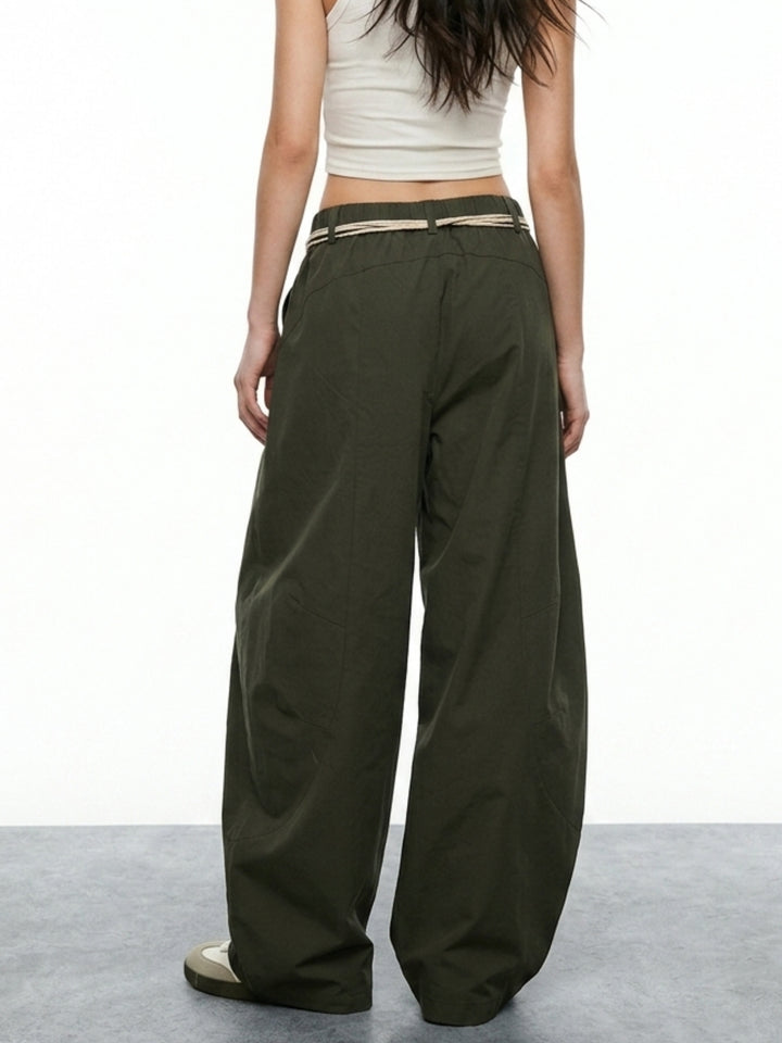 Olive High Waist Contrast Drawstring Pant