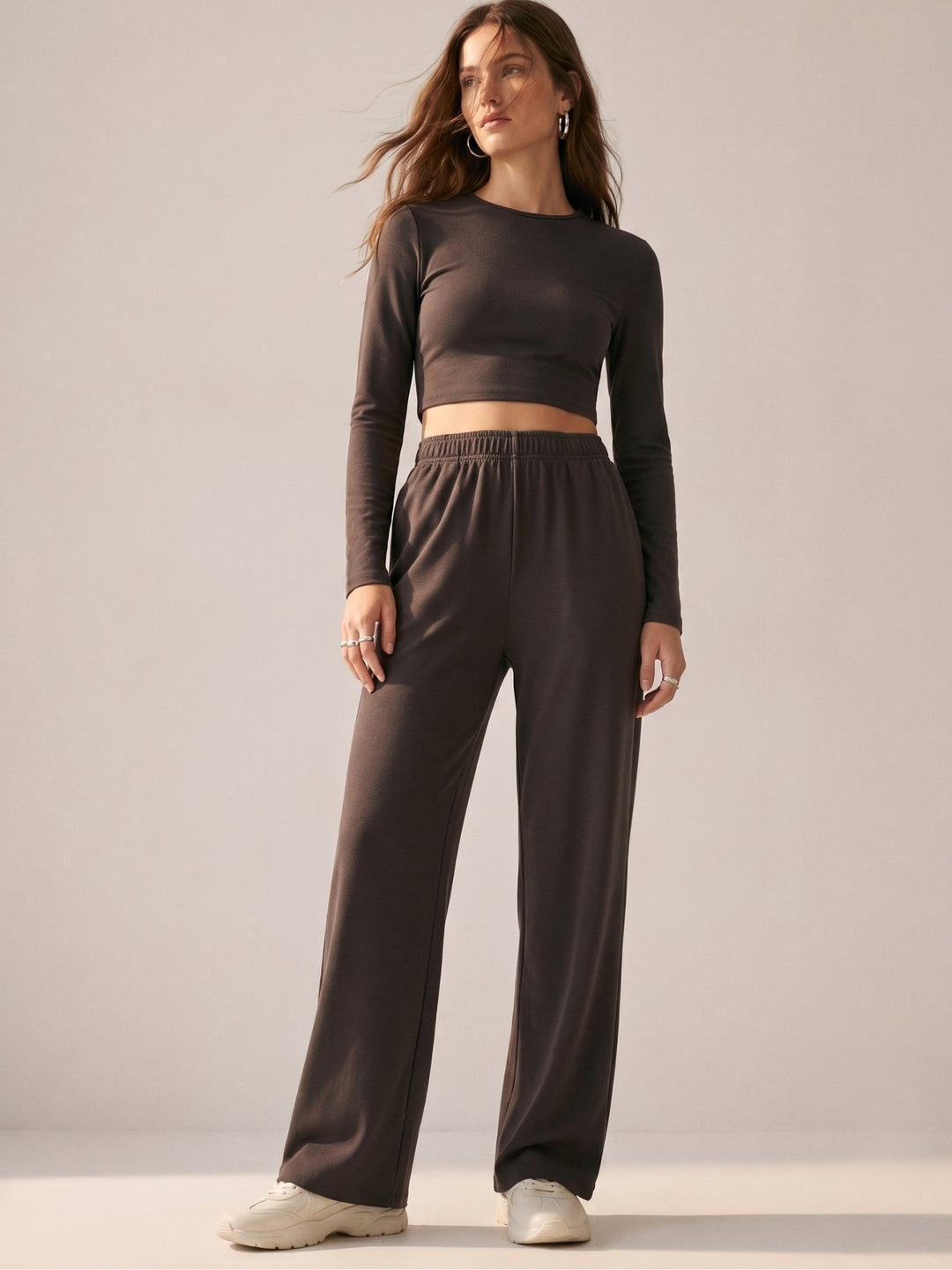 Black Crop Top Full Sleeves With Sweatpants Coord Sets