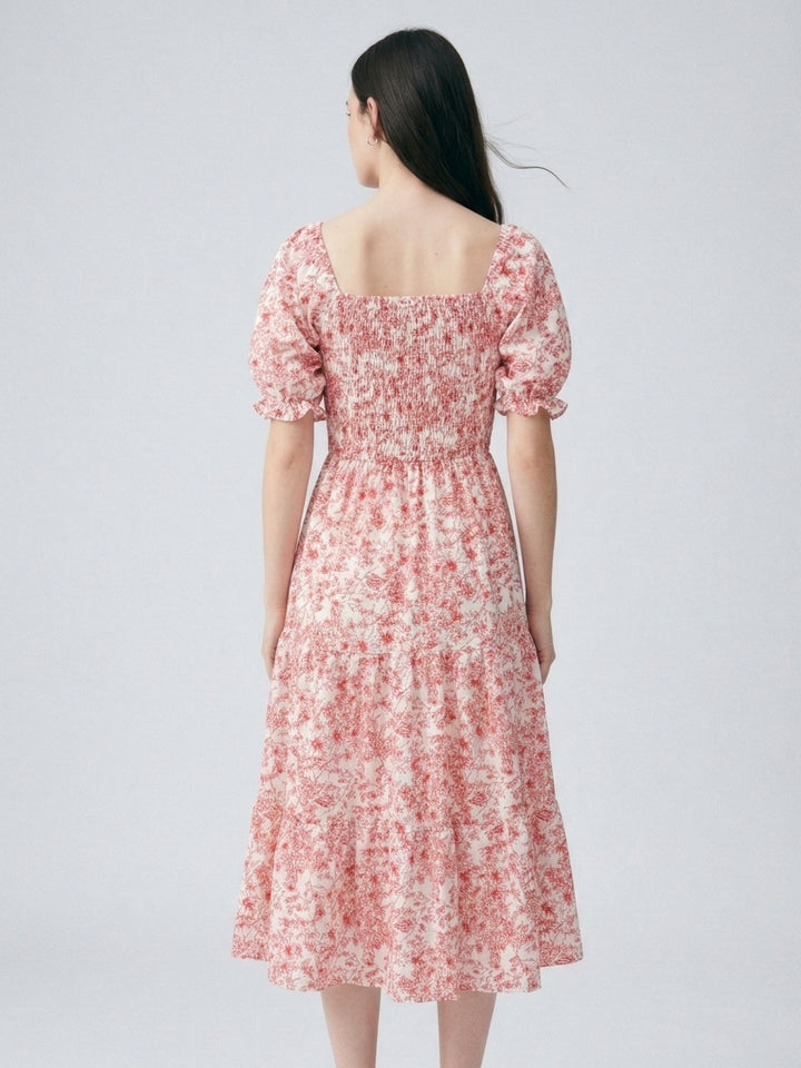 Pink Short Sleeve Square Neck Dress