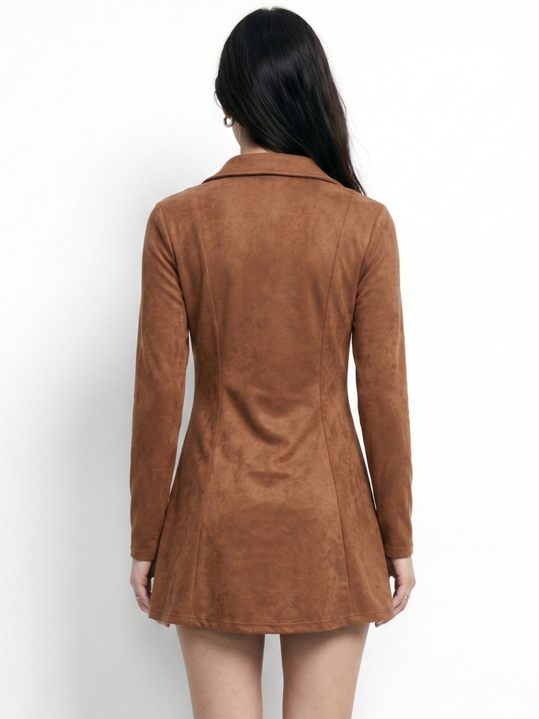 Brown V Neck Collared Polo Skater Dress