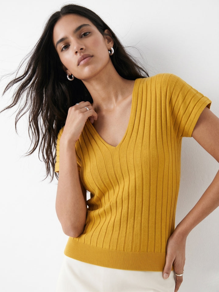 Yellow V-Neck Textured Top