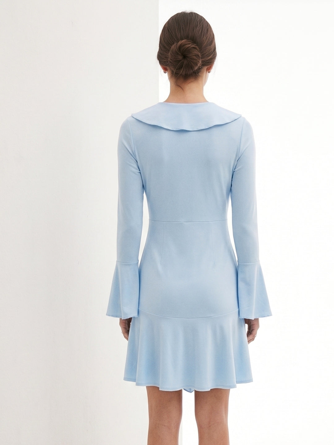 Blue Bell Sleeve Front Ruffle Dress