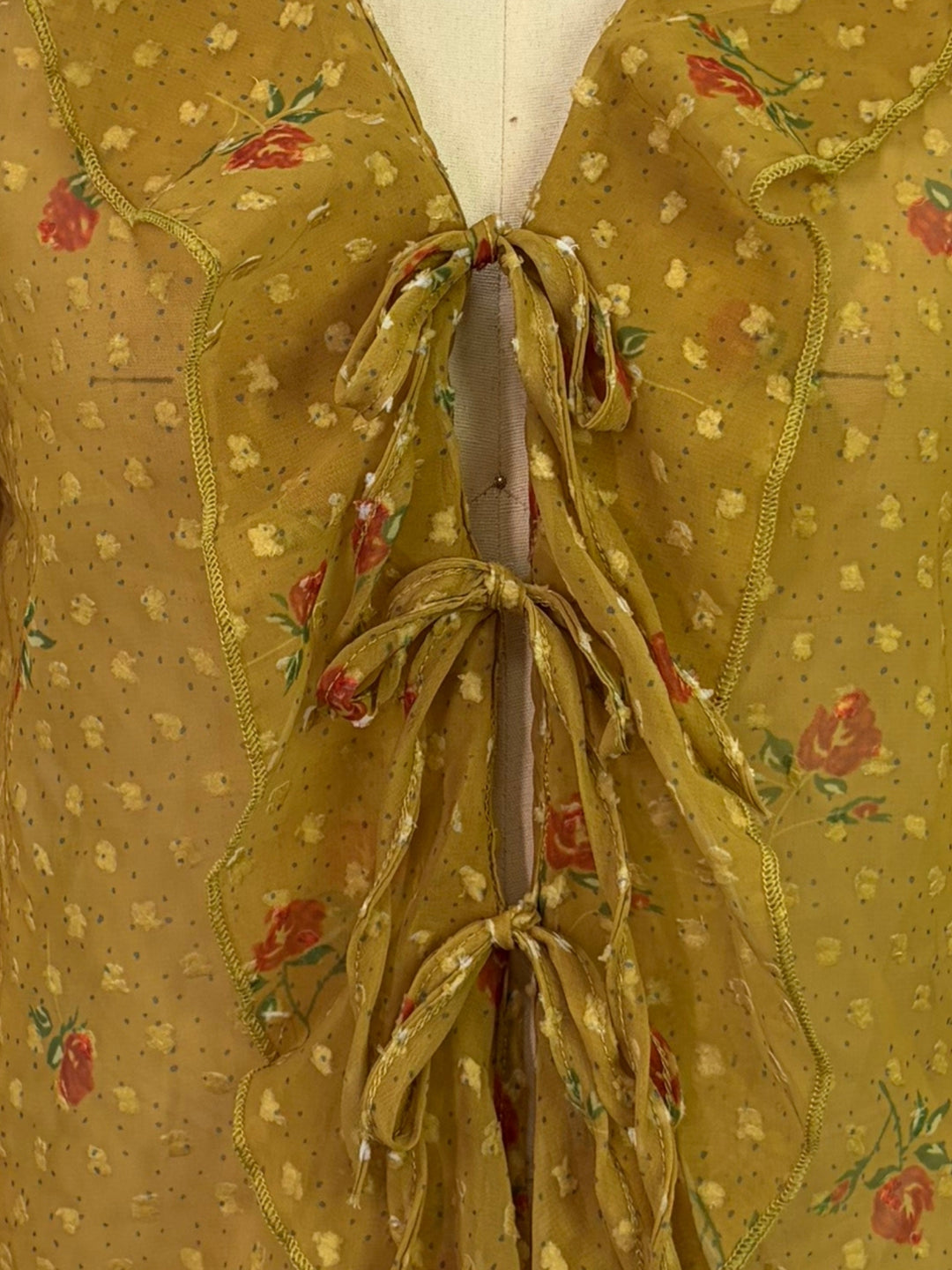 Mustard All Over Printed Front Open Styled Top