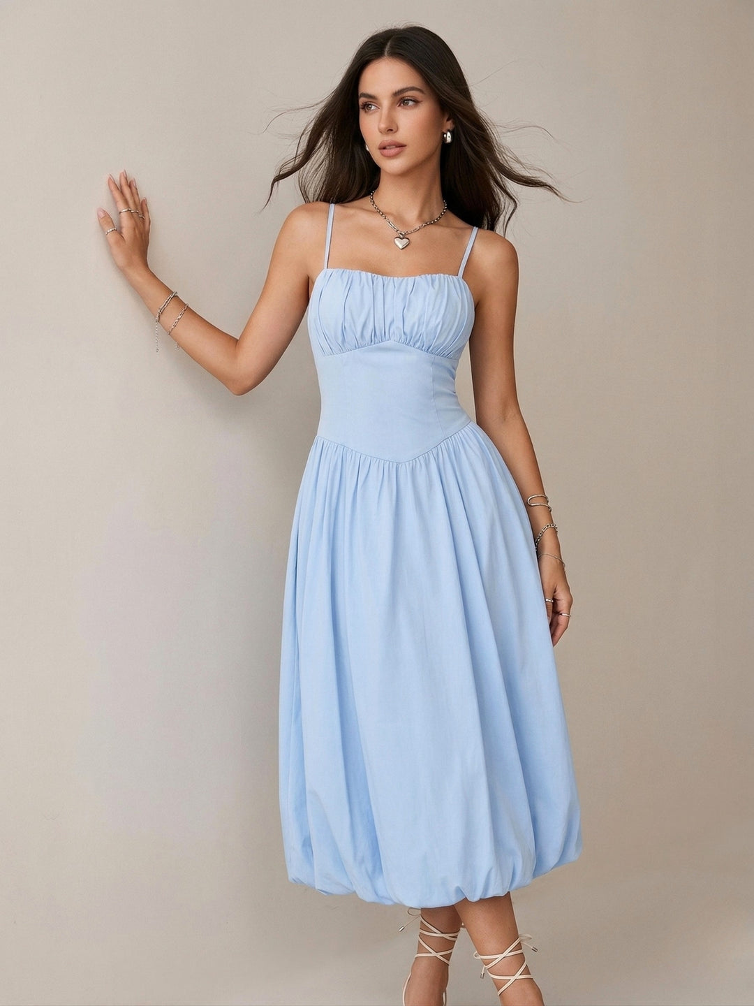 Blue Spaghetti Strap Corset Style Dress