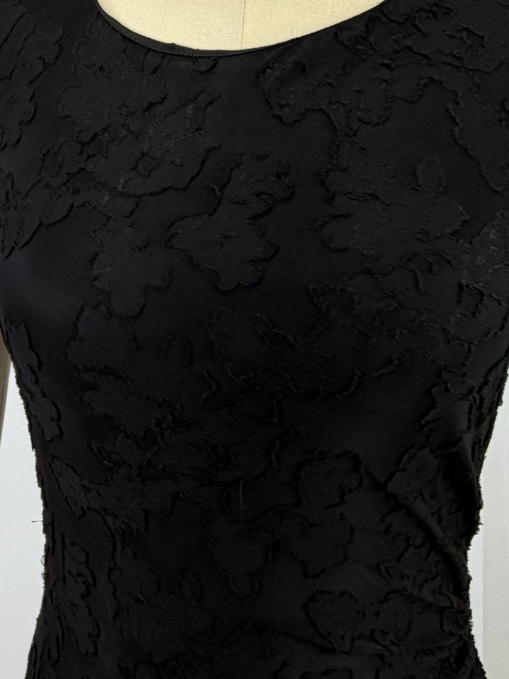 Black Textured Floral Designed Fitted Dress