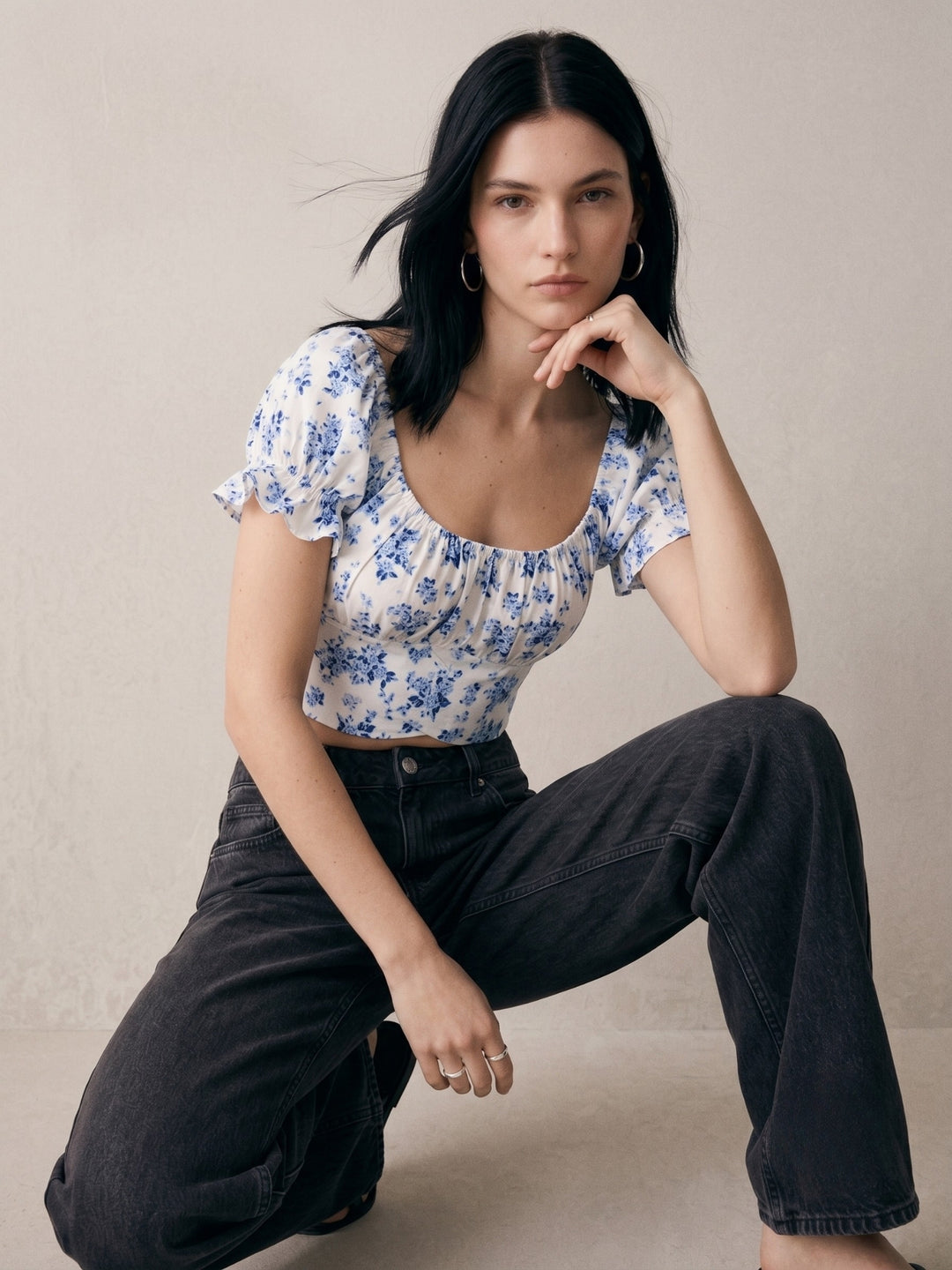 Multi Printed Wrap Hem Blouse