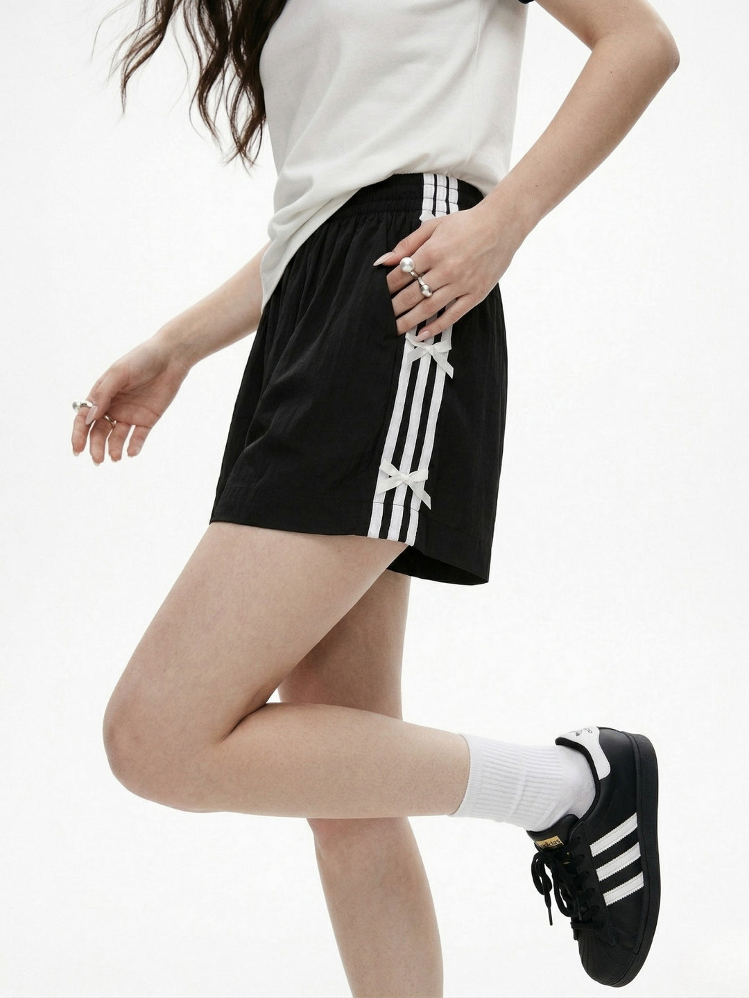 Black High Waist Bow Detail Shorts