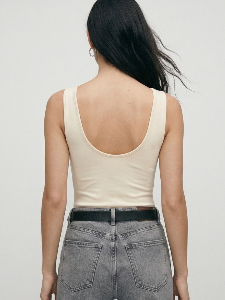 Off White Sleeveless Printed Cowl Neck Bodysuits