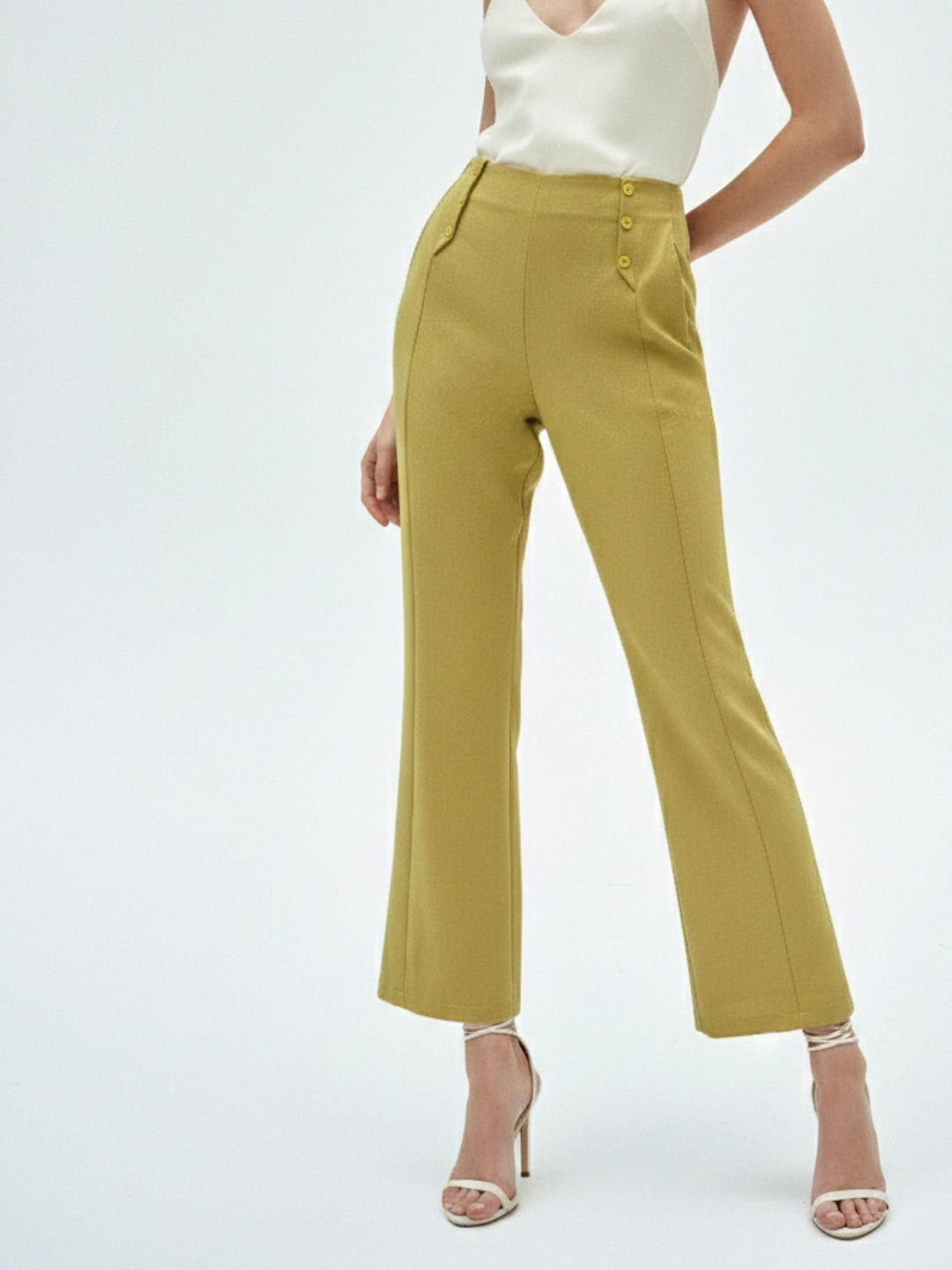 Mustard Waist Buttoned Wide Leg Pant