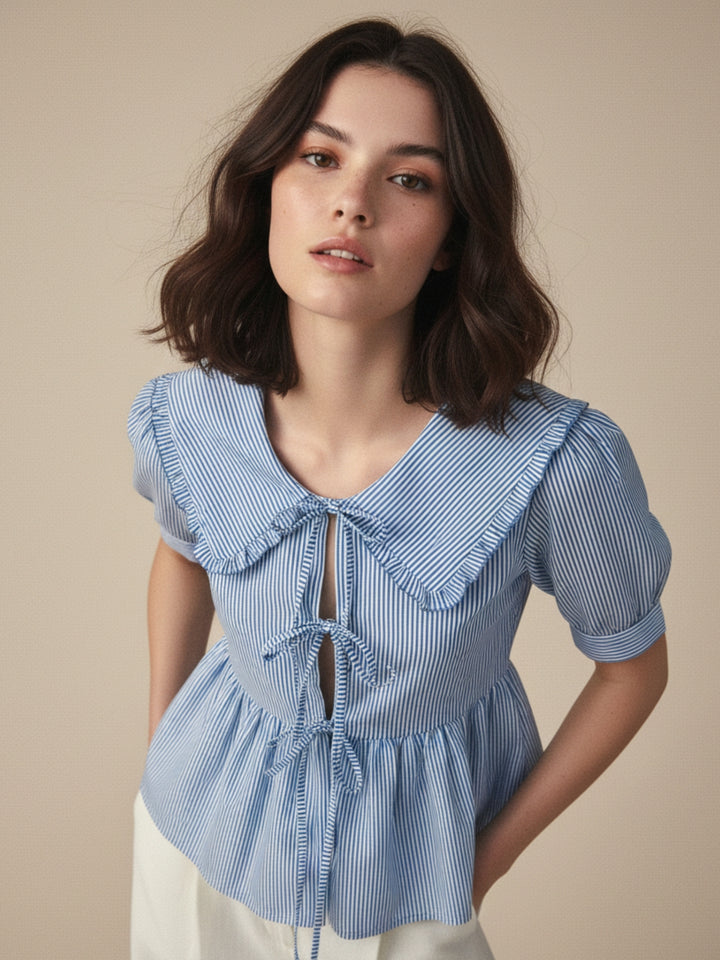 Blue Peter Pan Bow Tie-Up Top
