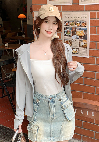 Grey  Front Zipper Light Weight Hoodie Sweatshirt With Pockets