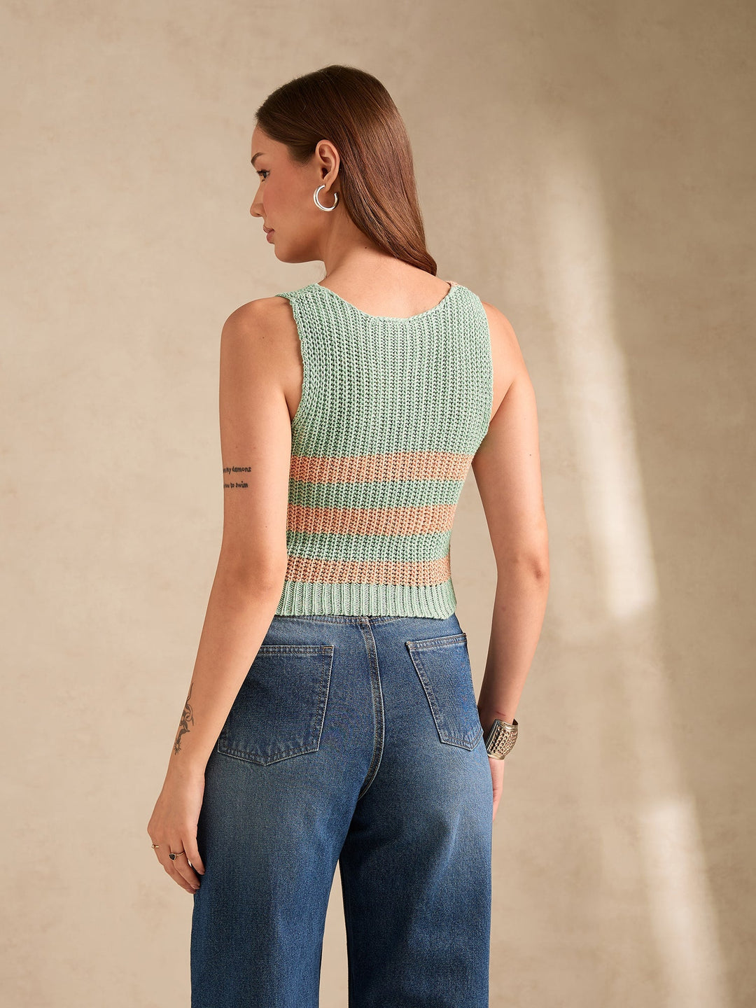 Multi Plunge V Neck Flat Knit Tank