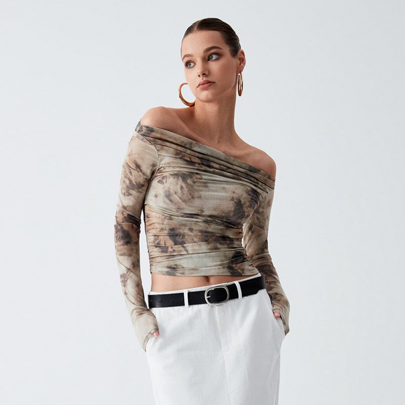 Multi Printed Off Shoulder Crop Top