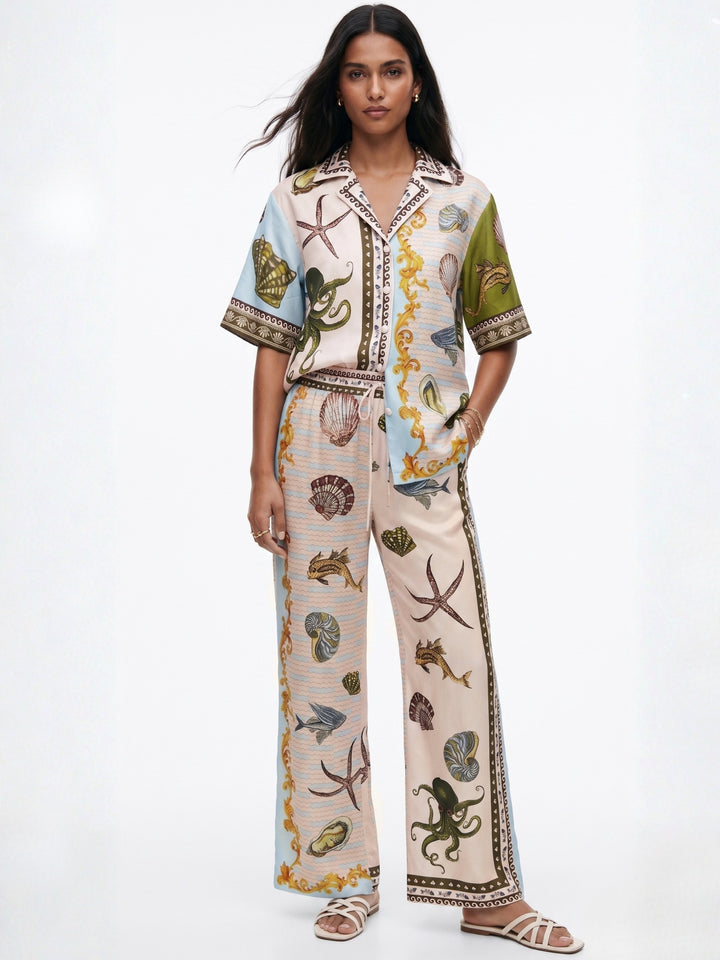 Multi Abstract Printed Shirt And Pant Set