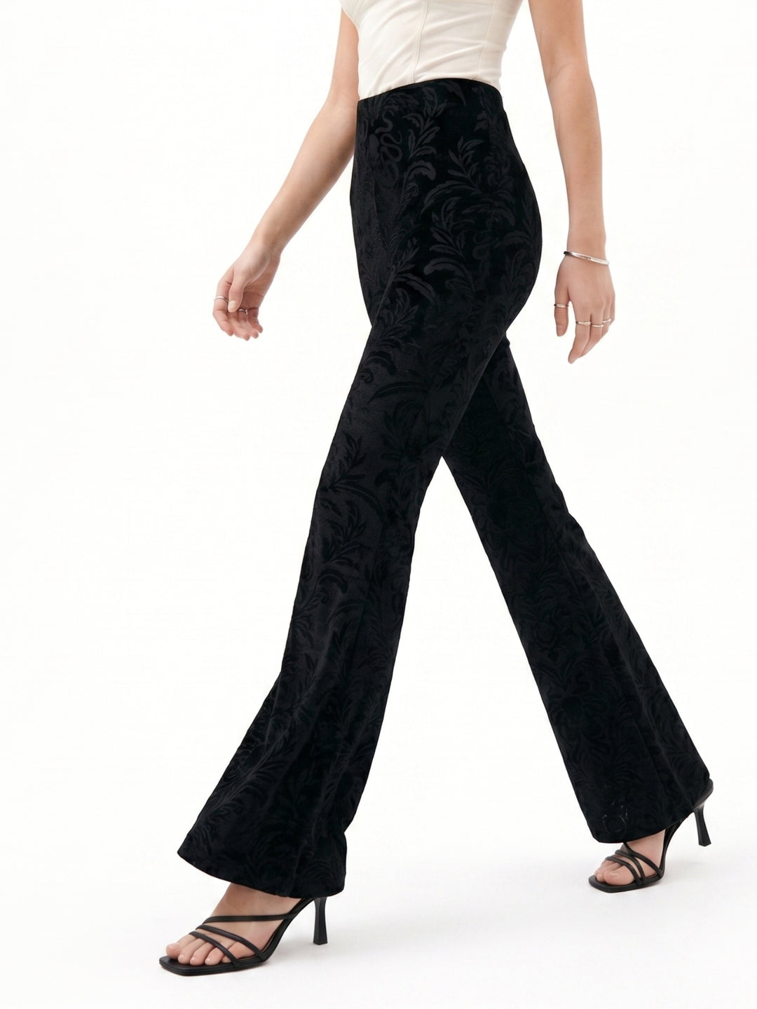 Black Flared Textured Knit Trouser