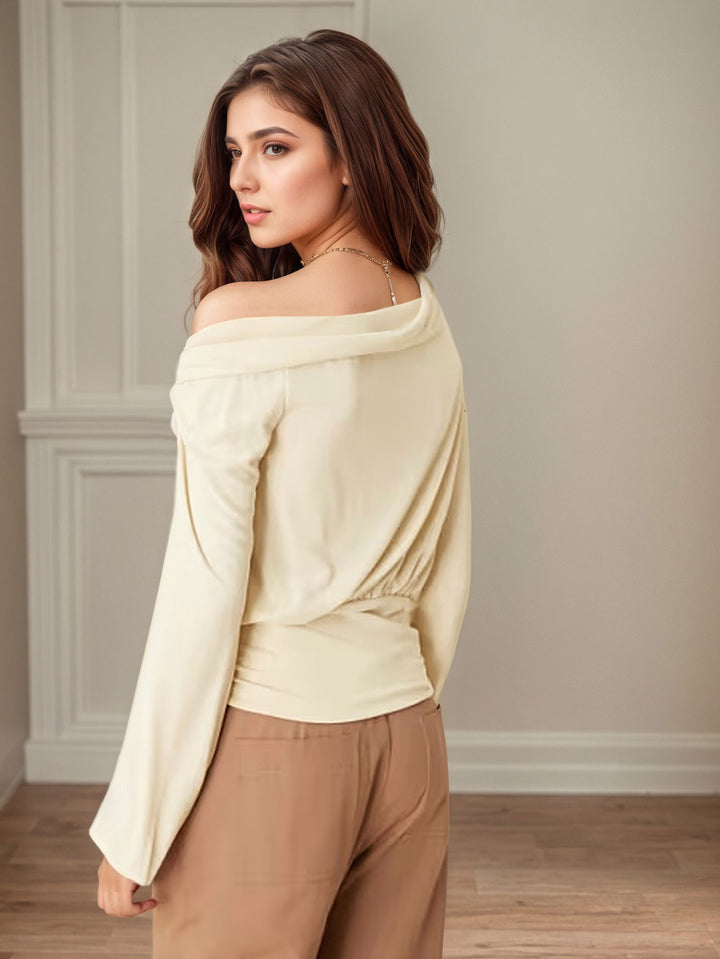 Cream One Shoulder Full Sleeve Top