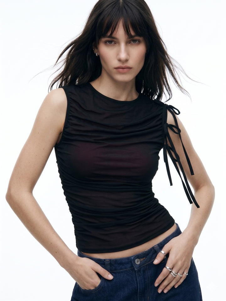 Black Dual Toned Mesh Top