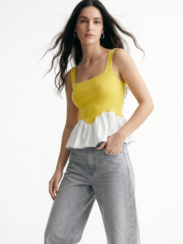 Yellow Tank Top With Bubble Hem