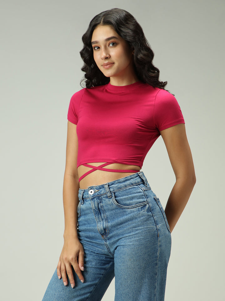 Pink Criss Cross Bottom Tie Up Top