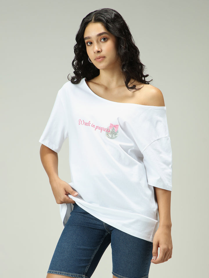 White One Shoulder Graphic T-Shirt