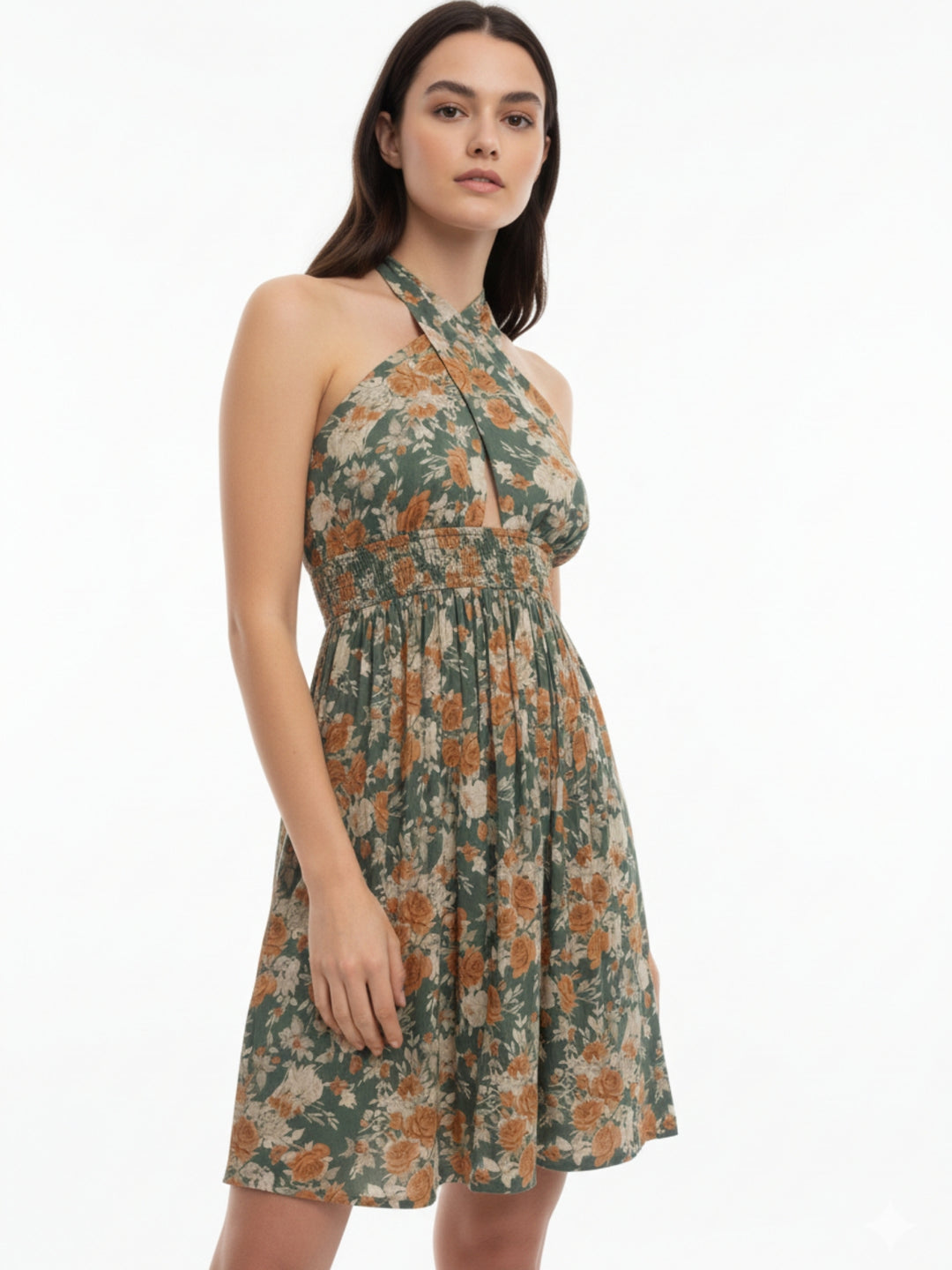 Multi Cross Halter Neck Printed Dress