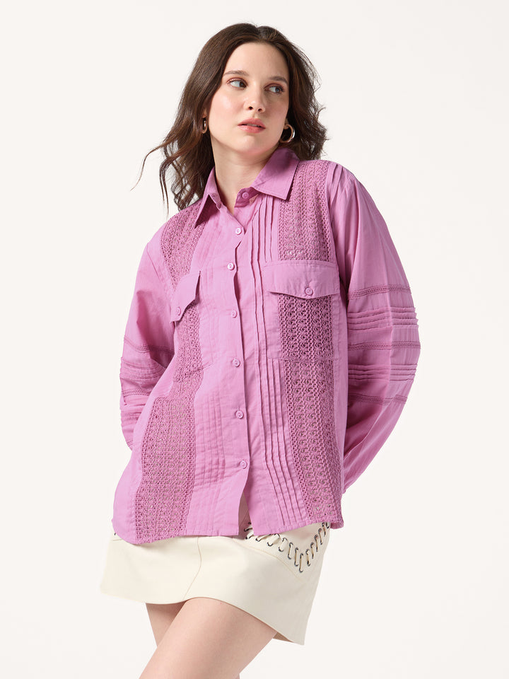 Mauve Delicate Lace With Pintuck Accents