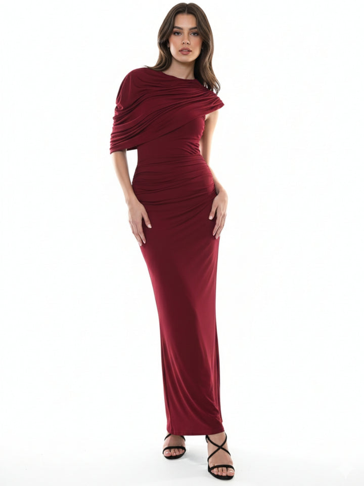 Maroon One Cape Shoulder Dress