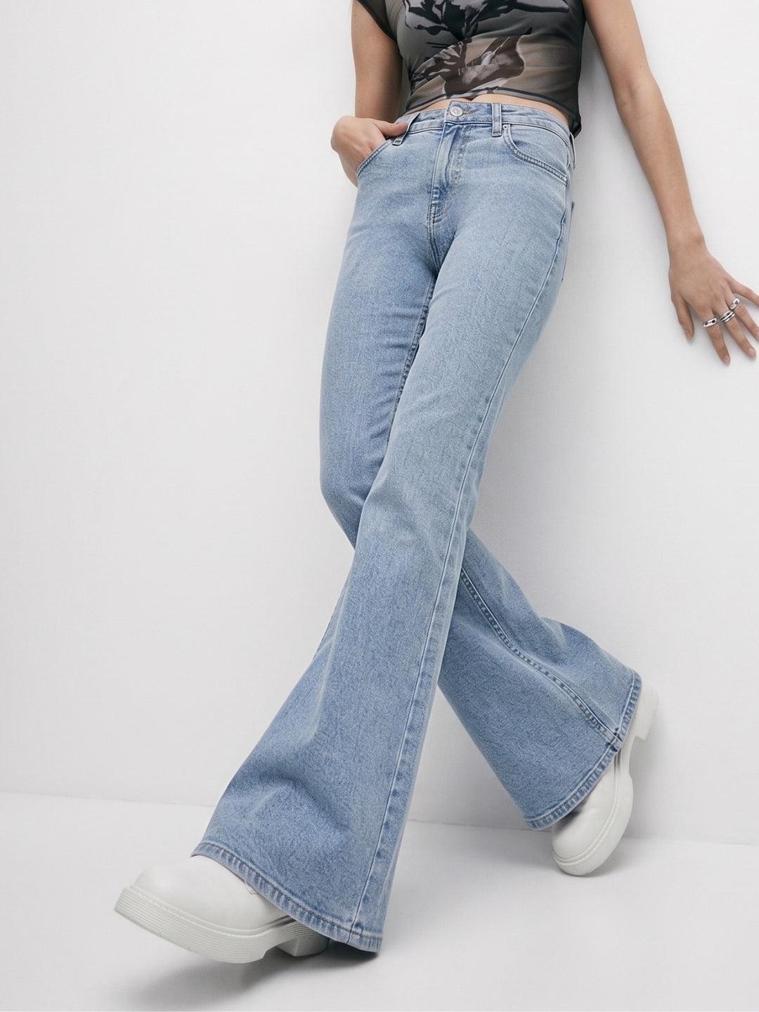 Light Blue High-Rise Flared Denim Jeans